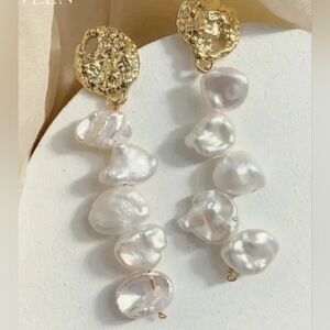 SIMONE THE LABEL Baroque Freshwater Pearls Gold Stud Chandelier Drop Earrings